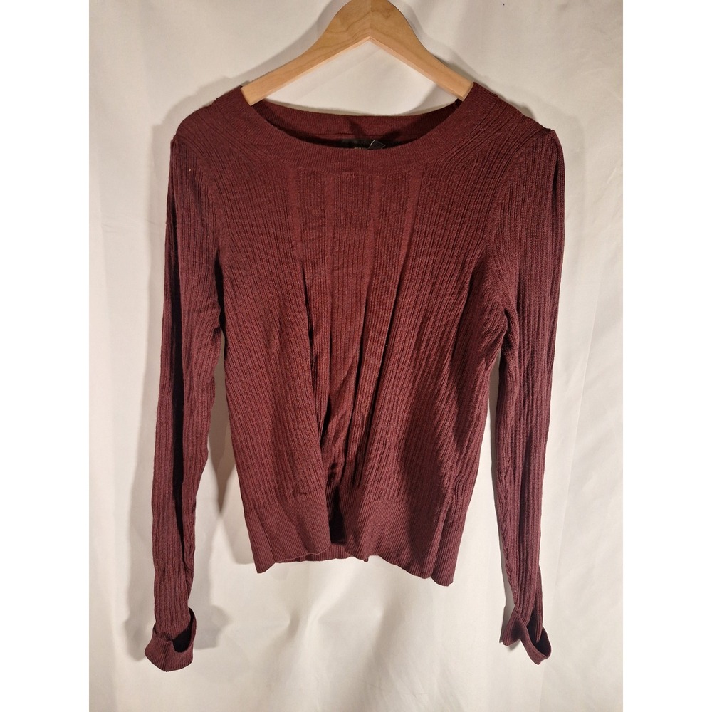 White House Black Market Burgundy Ribbed Cashmere Blend Scoop Neck Sweater Large